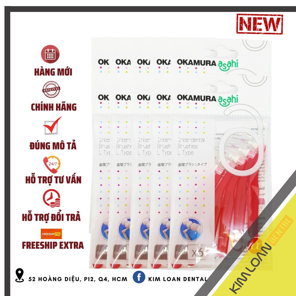 𝗣𝗧 🅲🅰🆁🅴 | Sỉ 10 gói Bàn Chải Kẽ Răng dạng L nhiều size Okamura Asahi chất lượng Nhật Bản