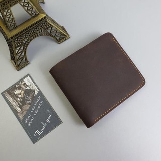 Ví ngang da bò sáp thật màu Coffee handmade WS112