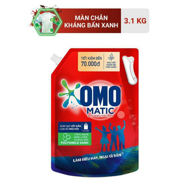 Nước giặt OMO [𝐅𝐑𝐄𝐄𝐒𝐇𝐈𝐏] máy giặt cửa trên túi 2.2kg/ 3.1kg / 3,7kg