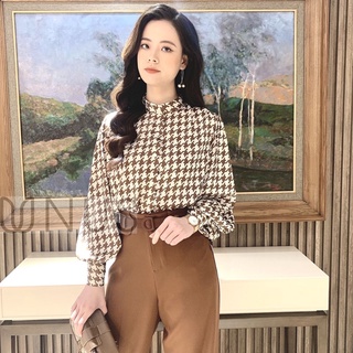 UNUS Sơ mi lụa cổ tàu hoạ tiết