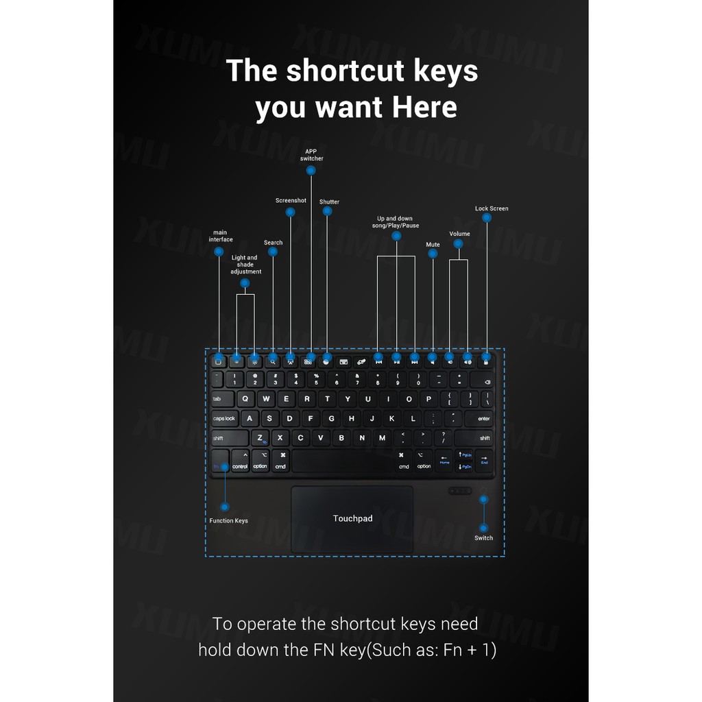 Xumu Magnetic Wireless Bluetooth Touchpad TrackPad Keyboard Case For iPad Pro 11 12.9 2021 9th 7th 8th gen 10.2 Air 3 10.5 Air 5 4 4th Gen 10.9 inch 2020 2018 Not Detachable Hasp With Pen Slot Leather Holder Stand Cover