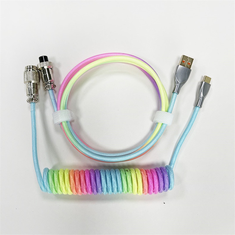 Dây Cáp Bàn Phím Cơ Type C/Micro Usb/Mini Usb CUSTOM 7 màu Dạng Xoắn Lò Xo