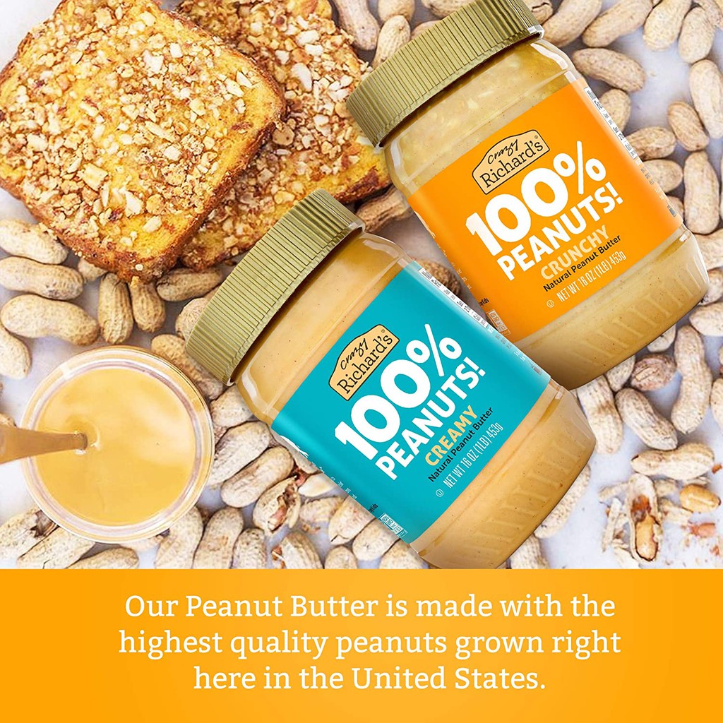 BƠ ĐẬU PHỘNG ĂN KIÊNG Crazy Richard's Creamy Peanut Butter 100% Natural-NonGMO-Vegan-Kosher, Made in USA, 453g (16oz)