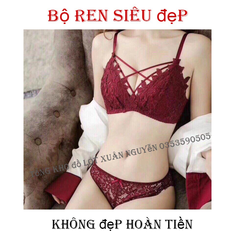 Bộ Đồ Lót Ren Đan Dây Chéo Sexy