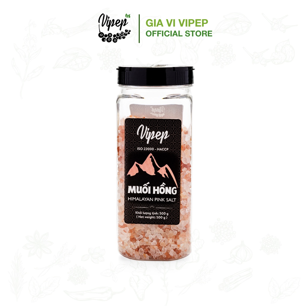 Muối hồng Himalaya nguyên hạt 100% Vipep, không chất tạo màu chuyên dùng sơ chế món ăn, gia vị tẩm ướp 500g