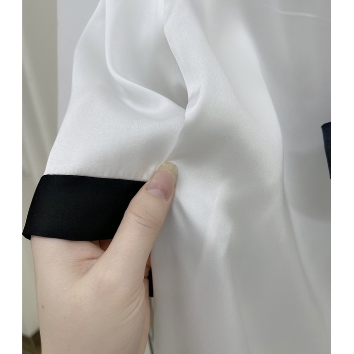 Set Bộ Lụa Hàn Nơ Cổ Tay Ngắn Quần Dài