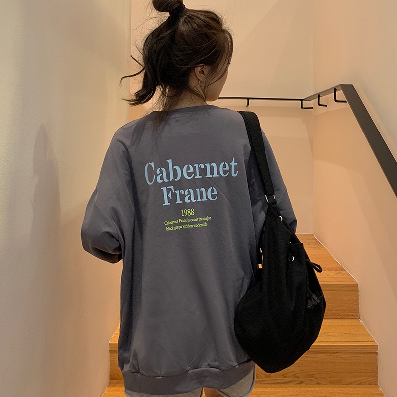 SUXI Áo Nỉ Tay Dài In Chữ Trẻ Trung Thời Trang Nữ