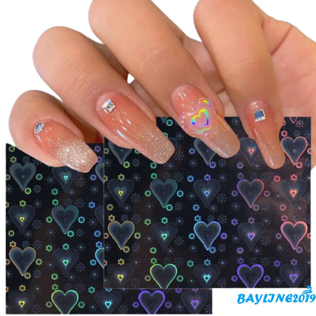 [Hàng mới về] Miếng dán trang trí móng tay hình trái tim nhiều màu sắc thời trang