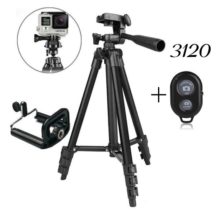 Chân quay điện thoại tripod 3120 A,Giá đỡ điện thoại khung đen chắc chắn tặng kẹp điện thoại