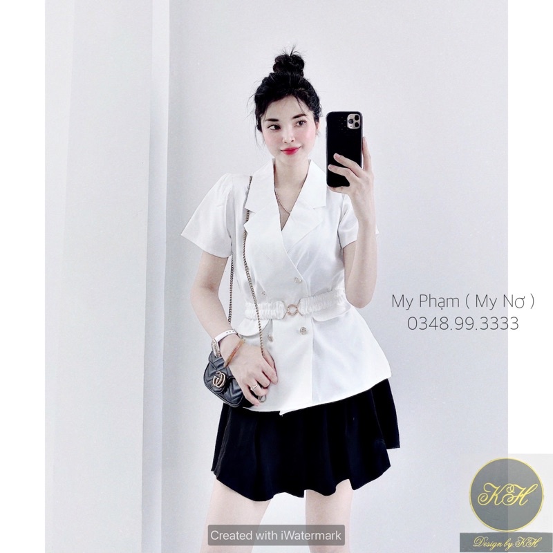 Set vest chân váy xoè đen, kèm đai(belt) chun sang chảnh