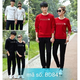 Set nguyên bộ đồ thể thao dài thu đông cặp nam nữ logo Masld