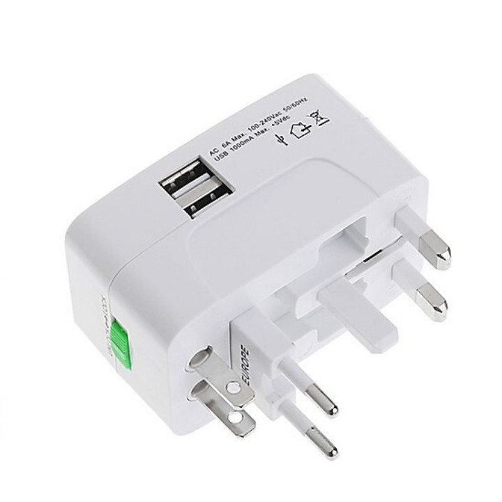 Ổ cắm điện quốc tế du lịch đa năng 2 cổng USB Universal Travel AC Adapter