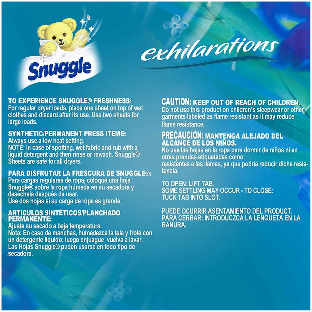 Hộp 70 Tờ Giấy Sấy Thơm Và Mềm Vải Snuggle Exhilarations Fabric Softener Dryer Sheets Blue Iris &amp; Ocean Breeze (Mỹ)