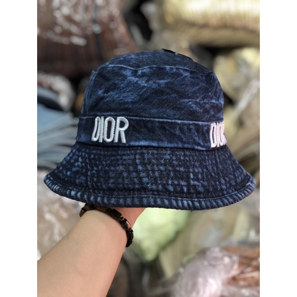 MŨ BUCKET JEAN THÊU LOGO TRẮNG CHỮ DR - MŨ VÀNH NAM NỮ