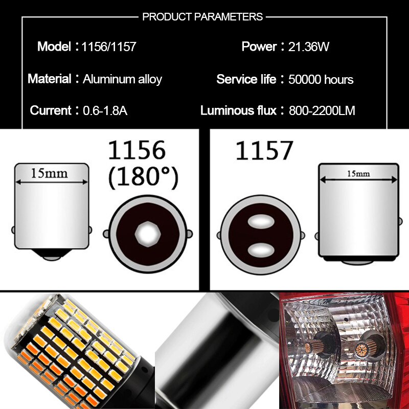 SEAMETAL Bóng đèn LED ô tô Chùm tia sáng 21W 3014-144SMD Canbus BA15S 1156 BA15D 1157 Đèn phanh tự động Đèn báo rẽ