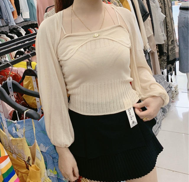 MUA 1 ĐƯỢC 2 - SET ÁO 2 DÂY KÈM CADIGAN LEN SIÊU XINH
