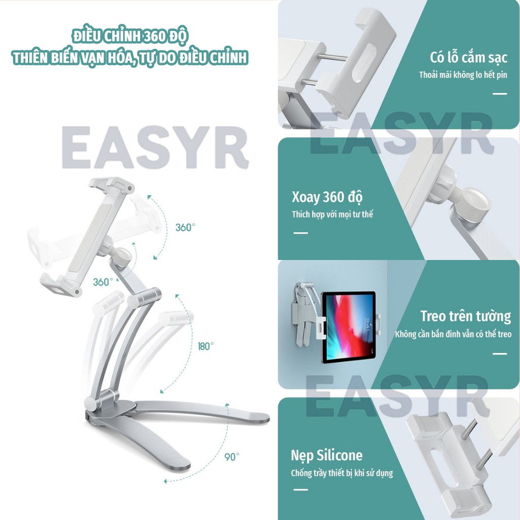 Giá Đỡ Ipad & Điện Thoại Treo Tường EASYR [FREESHIP] Tương Thích Với Thiết Bị 4~11inch, 100% Nhôm Siêu Bền | BigBuy360 - bigbuy360.vn