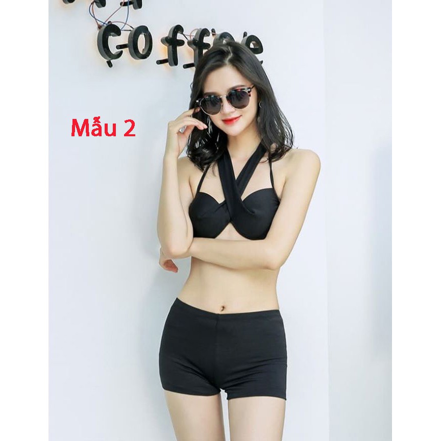 Bikini 2 Mảnh Đen Pha Yếm Chất Thun Lạnh, Áo Tắm 2 Mảnh Đi Biển Siêu Xinh
