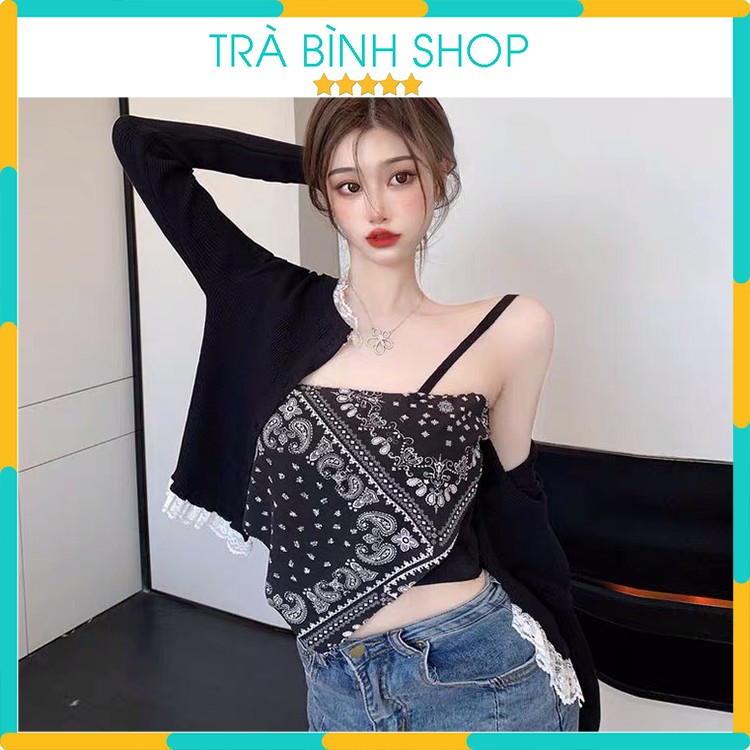 Áo Croptop Hai Dây Khăn Yếm Banda Áo Quây Họa Tiết Thổ Cẩm Xinh Xắn Hàng VNXK | BigBuy360 - bigbuy360.vn