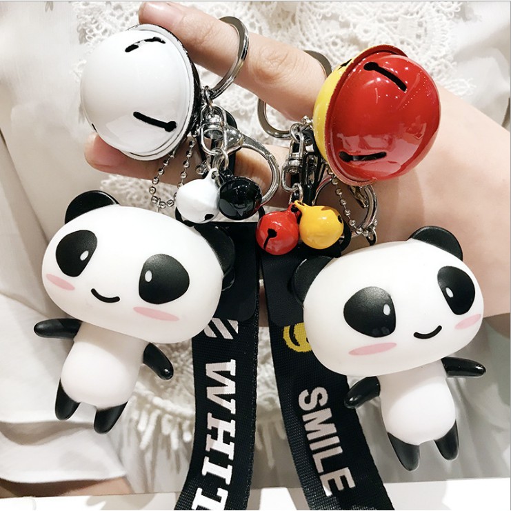 Sỉ móc khóa Gấu PANDA siêu dễ thương kèm chuông, dây da/dây treo