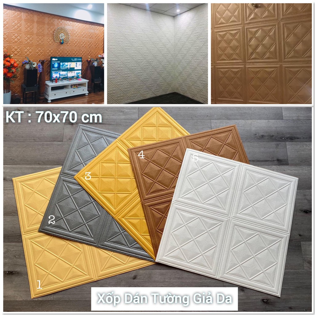 XỐP DÁN TƯỜNG GIẢ DA P8, KÍCH THƯỚC 70x70 CM, MẶT SAU CÓ SẴN KEO