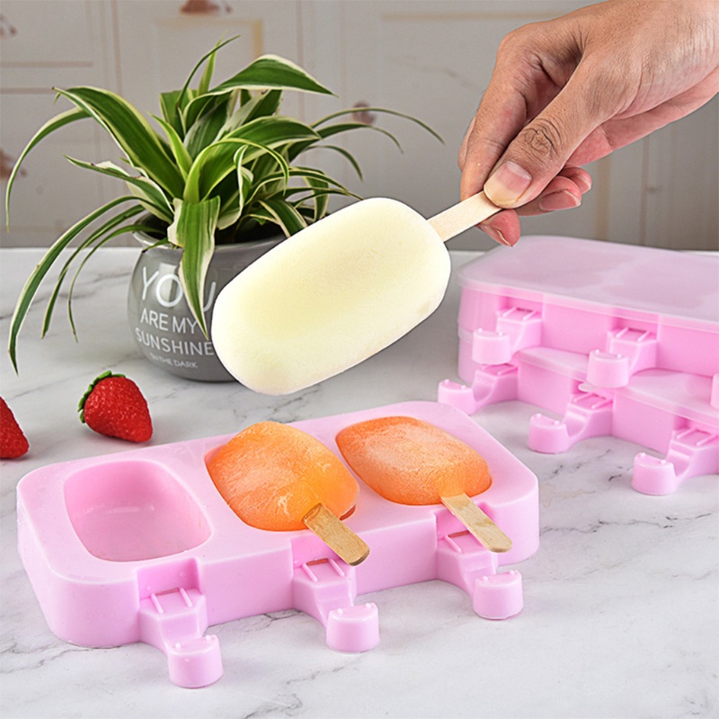 Set 2 Khuôn Silicone Làm Kem / Bánh Tráng Miệng DIY Sáng Tạo Có Nắp Đậy