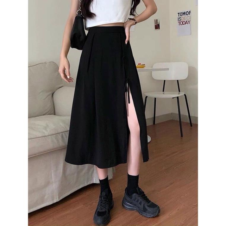 [Hàng VNXK]Chân Váy Xẻ Tà Buộc Dây Nữ🌸 Dáng Xoè Dài, Chân Váy Midi Đen Xẻ Vạt Thắt Nơ Dáng Ullzang | BigBuy360 - bigbuy360.vn