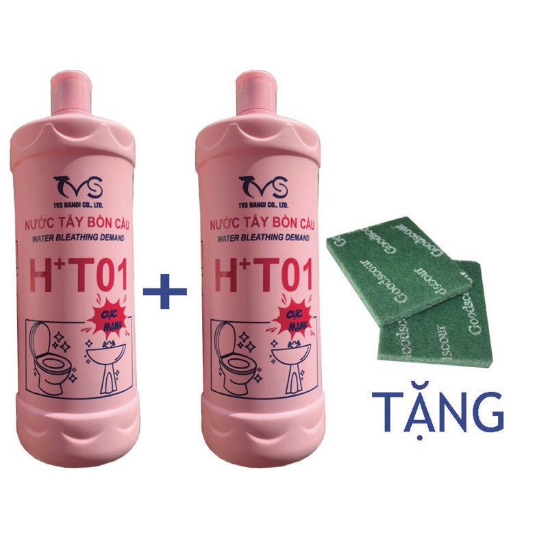 Combo 2 chai tẩy bồn cầu hồng HT01-TVS-960ml cực mạnh tặng kèm ngay 2 pad chà rửa