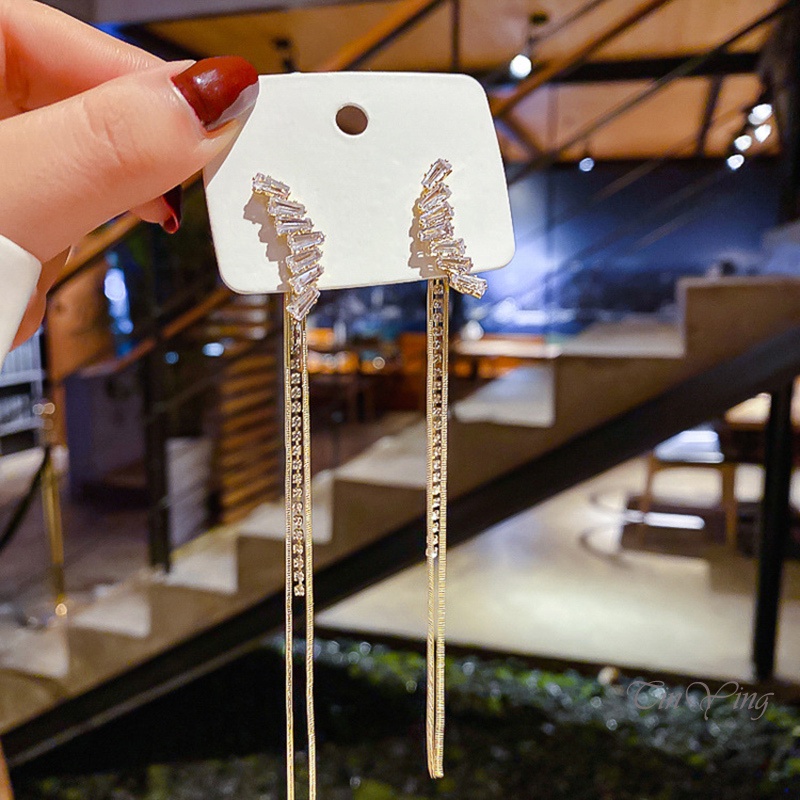 GETNOIVAS Bông Tai Dáng Dài Phối Tua Rua Bằng Bạc Zircon Thời Trang Cho Nữ