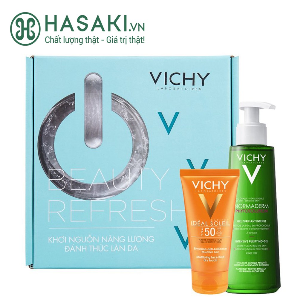 Bộ Sản Phẩm Vichy Box Refresh Làm Sạch &amp; Chống Nắng Dưỡng Da 2 Món