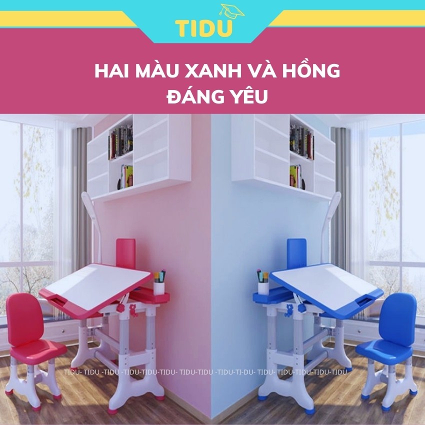 Bộ bàn ghế học sinh thông minh Tidu A02 bàn học chống gù chống cận cho trẻ em kt 50x70