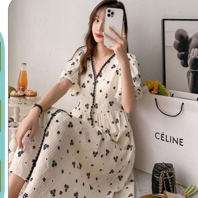 VÁY BẦU MÙA HÈ ĐẸP - ĐẦM BẦU CÔNG SỞ, THIẾT KẾ DÁNG XUÔNG CỘC TAY TRẮNG HOA NHÍ XINH XẮN, MẶC ĐI LÀM, CHƠI, DỰ TIÊC V-40