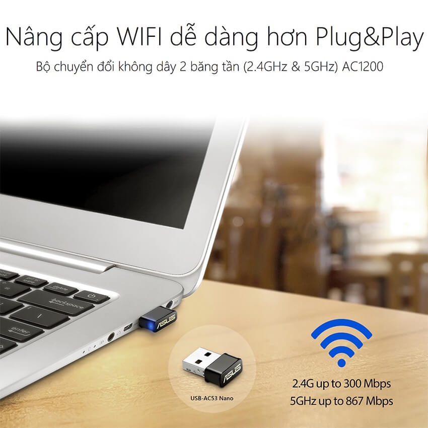 Cạc mạng không dây USB Asus USB-AC53 NANO MIMO AC1200Mbps (Chính Hãng Asus Việt Nam)