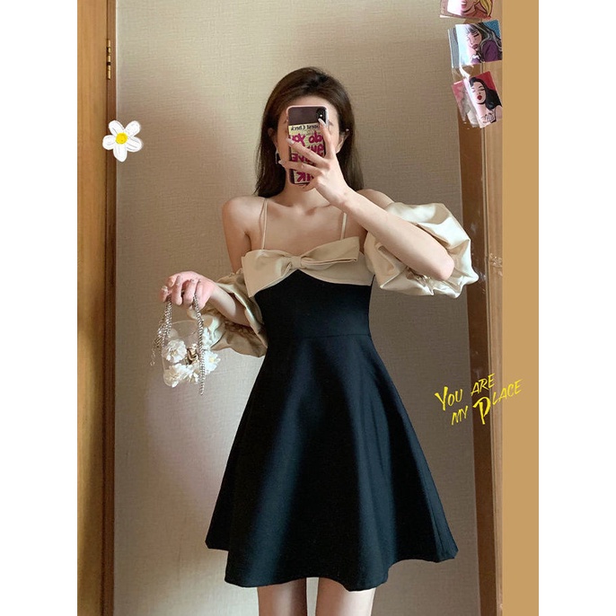 Đầm Công Chúa Hai Dây Tay Phồng Cổ Chữ V Ôm Dáng Phong Cách Pháp Dành Cho Nữ