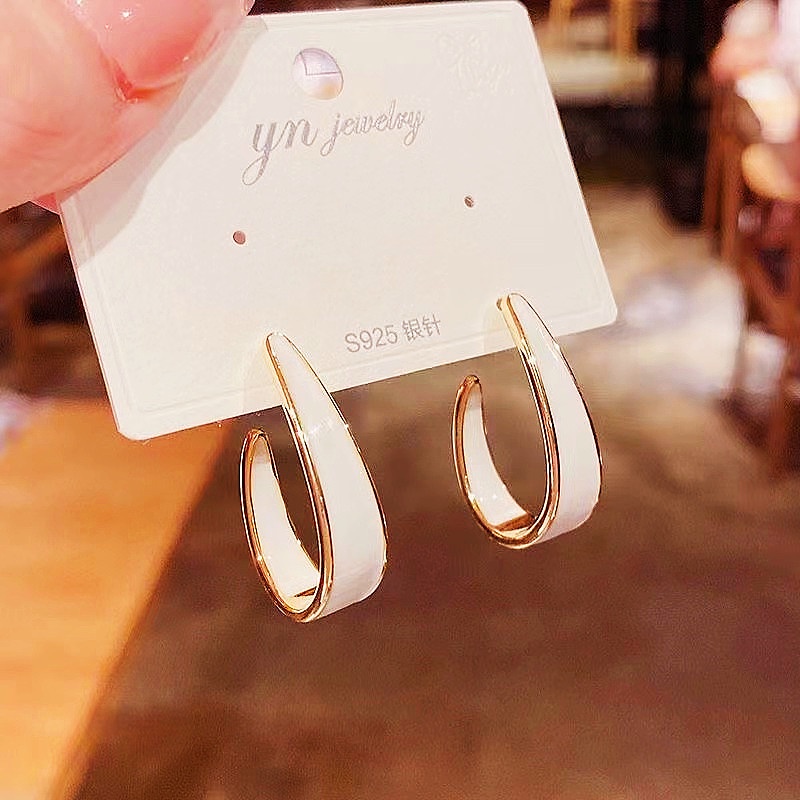 Bông Tai Mạ Bạc 925 Hình Chữ C Phong Cách Pháp Cho Nữ