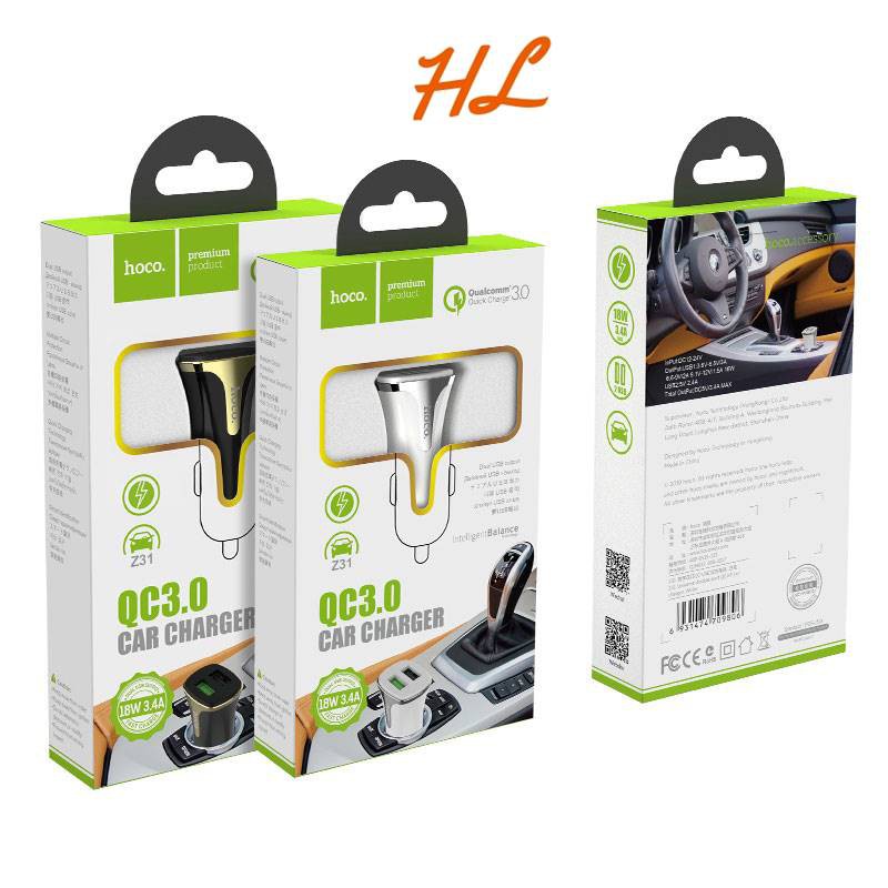 HOCO Z31 Tẩu Sạc Nhanh Điện Thoại Ô Tô Cao Cấp 2 Cổng USB Hỗ Trợ Quick Charge 3.0 - Hưng Long PC