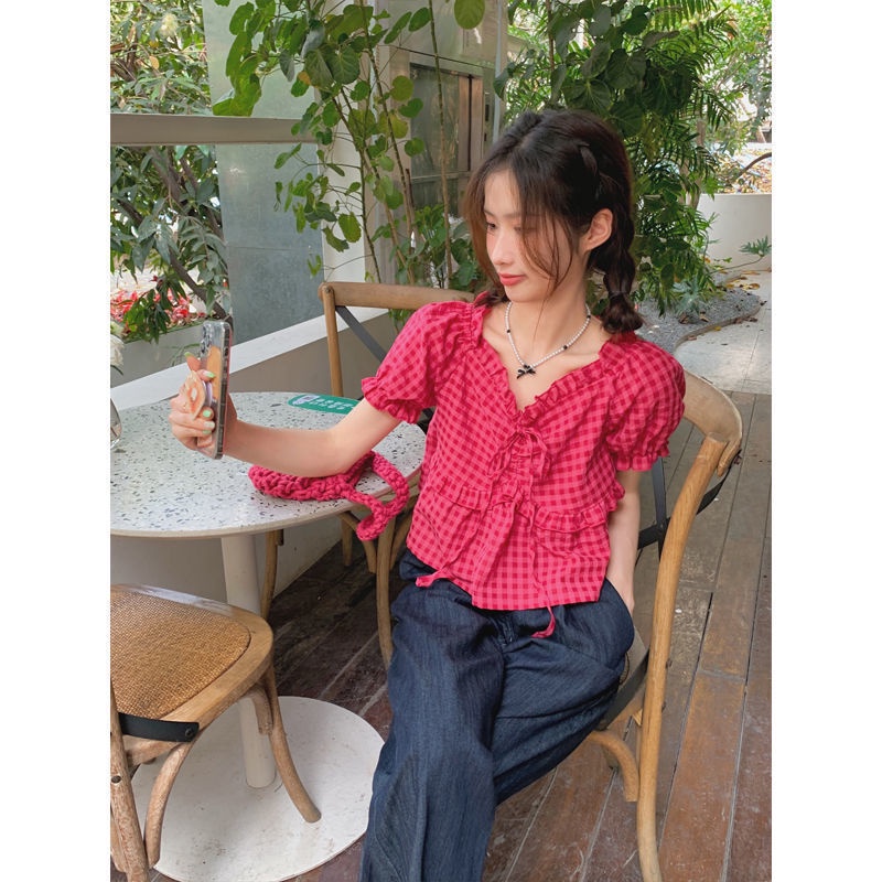 Áo Sơ Mi Tay Ngắn Họa Tiết Sọc Ca Rô Thời Trang Mùa Hè Mới Trẻ Trung Cho Nữ