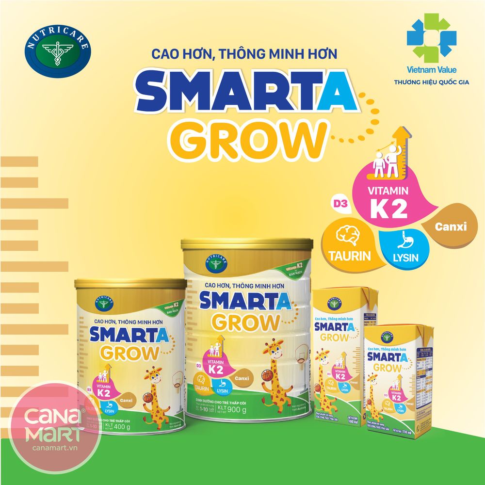 Thùng sữa nước trái cây Smarta Grow (vị cam) cho trẻ thấp còi giúp tăng chiều cao, phát triển não bộ (48 hộp x 110ml)