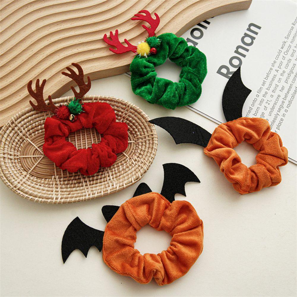 QQMALL Dây Buộc Tóc Vải Flannel Hình Sừng Nhện Phong Cách Halloween Ngọt Ngào Cho Nữ