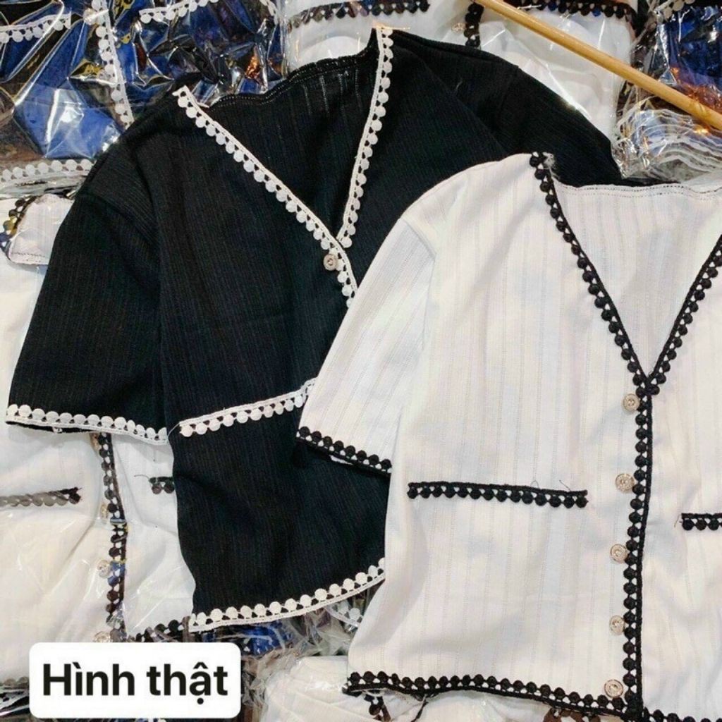 Áo Kiểu Nữ Cổ V Ngắn Tay GenY Áo Croptop Nữ Kiểu Sơ Mi Chất Len Tăm Mềm Mịn | BigBuy360 - bigbuy360.vn