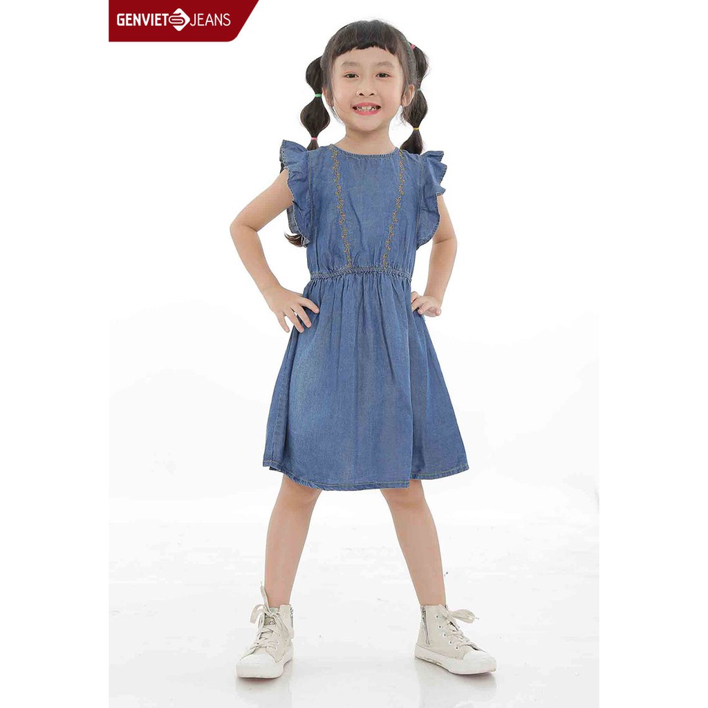  Đầm sát nách Jeans bé gái BD427J473 GENVIET KID