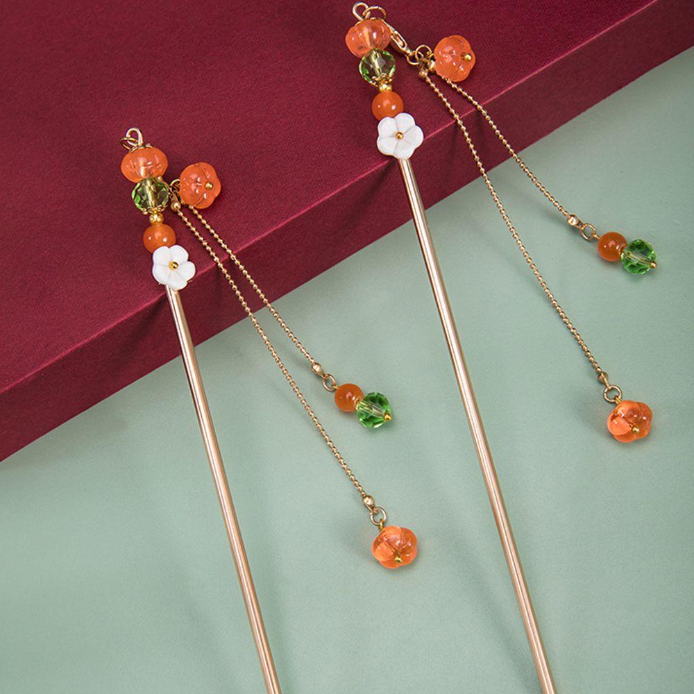 Trâm Cài Tóc 15H Đính Hạt Màu Cam Kiểu Trung Hoa Dễ Thương Cho Bạn Gái