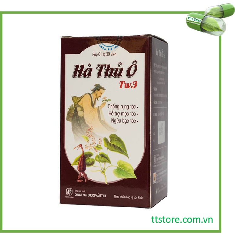 Viên uống Hà Thủ Ô TW3 (Hộp 30, 60 viên) - Chống rụng tóc, hỗ trợ mọc tóc, ngừa bạc - Trung ương 3