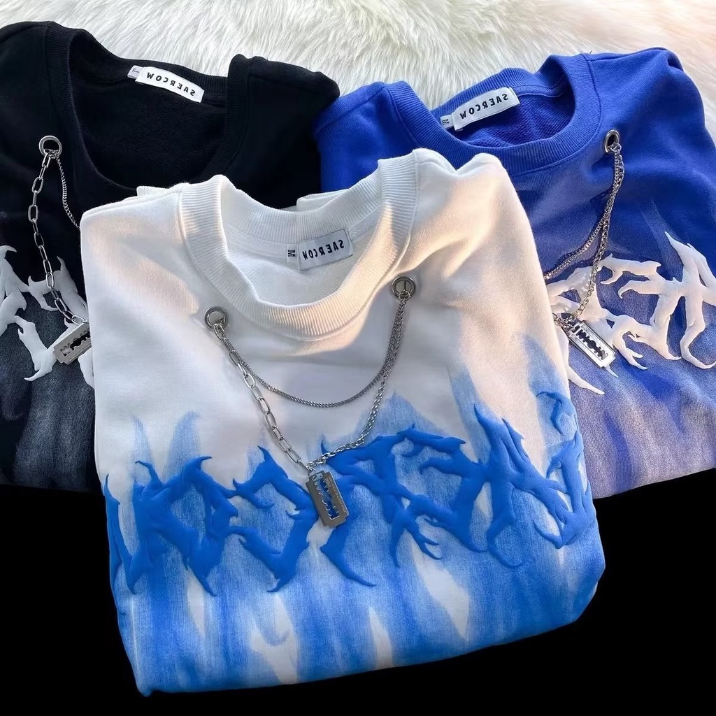 Áo Sweater Tay Dài Cổ Tròn In Chữ Phong Cách Đường Phố Mỹ Thời Trang Mùa Thu Cho Nam Và Nữ