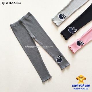 Quần legging dài bé gái thun gân thêu mèo (24-34kg)