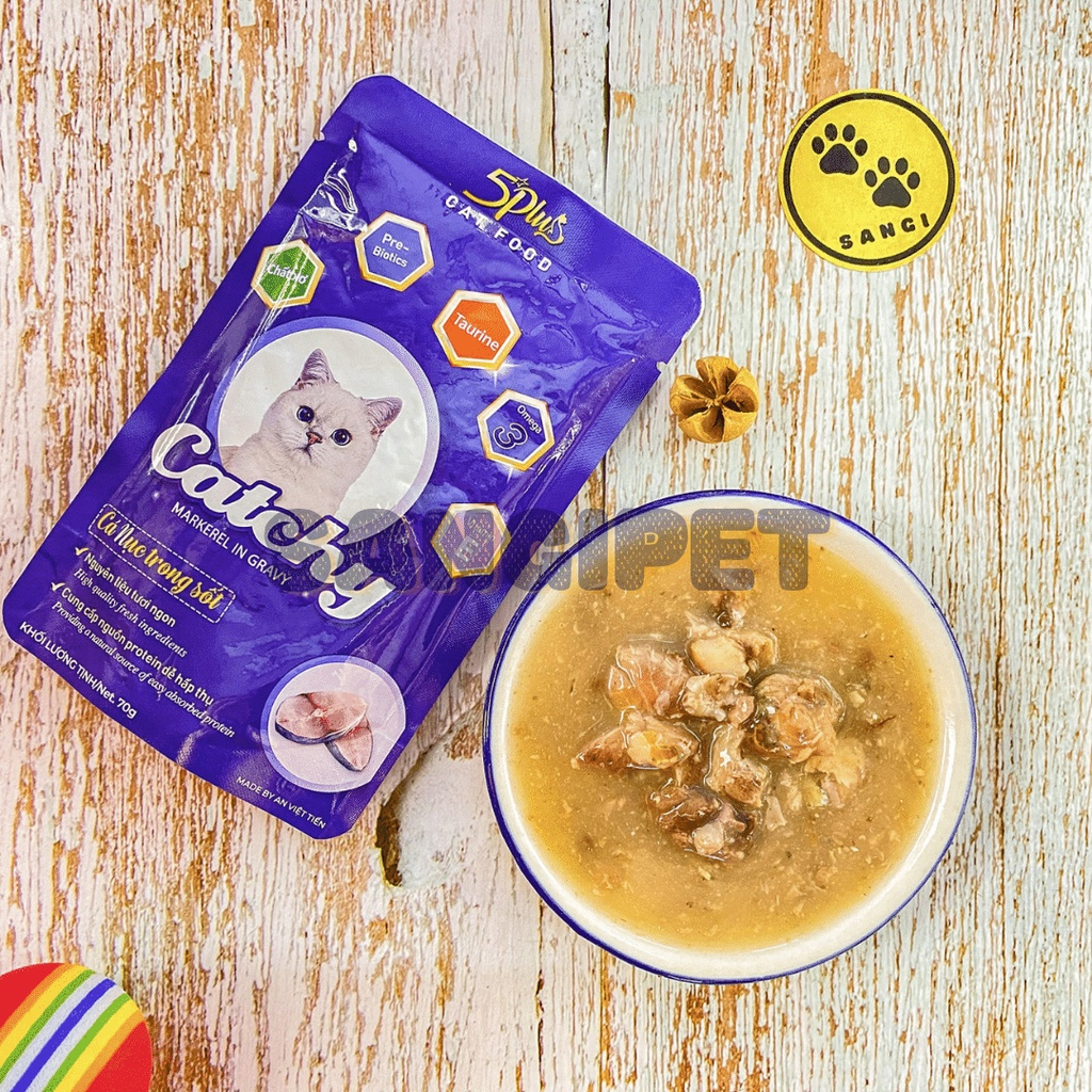 Pate mèo CATCHY 5Plus 70g - Pate thạch và sốt 5Plus đầy đủ 6 vị