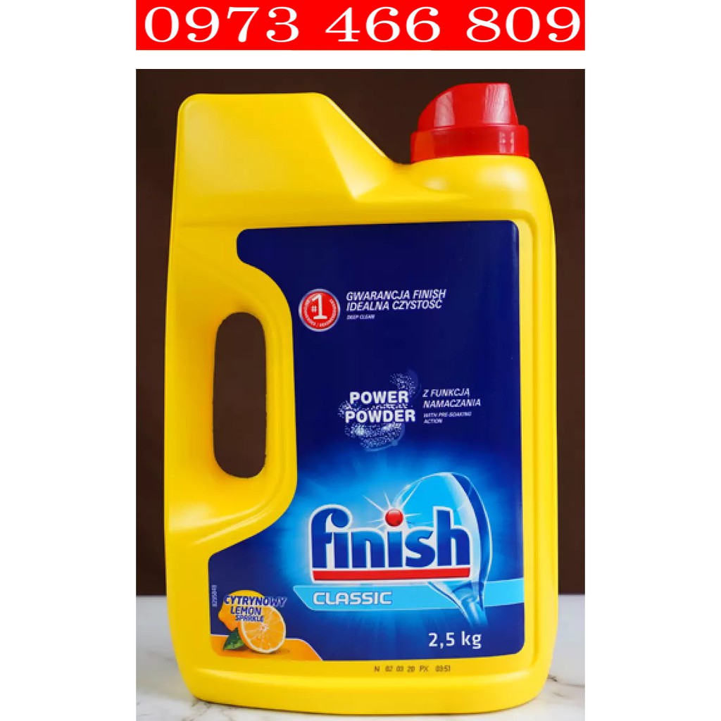 Bột rửa chén bát Finish 2,5kg hương chanh cho máy rửa chén bát.