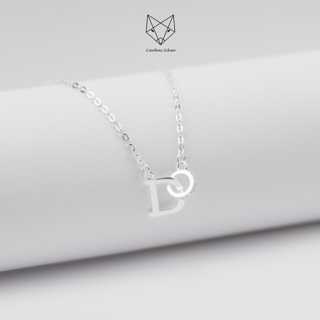 Set Trang Sức Bạc Cả Bộ Dây Chuyền Khuyên Tai Bạc Ta CaoBac Silver Chữ D Đính Đá Ổ Đá Sang Trọng, Thanh Lịch Cho Nữ
