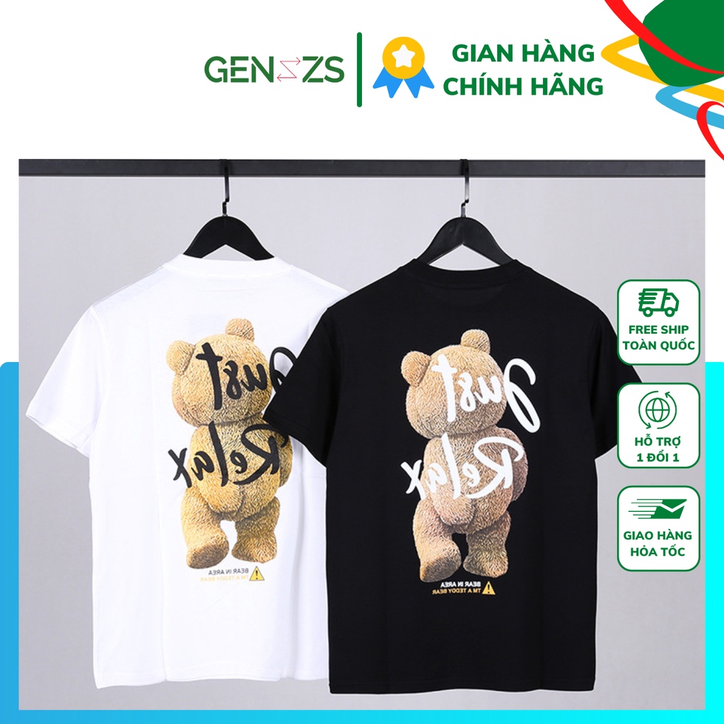 Áo thun Unisex gấu Bear Just Relax tay lỡ oversize form rộng