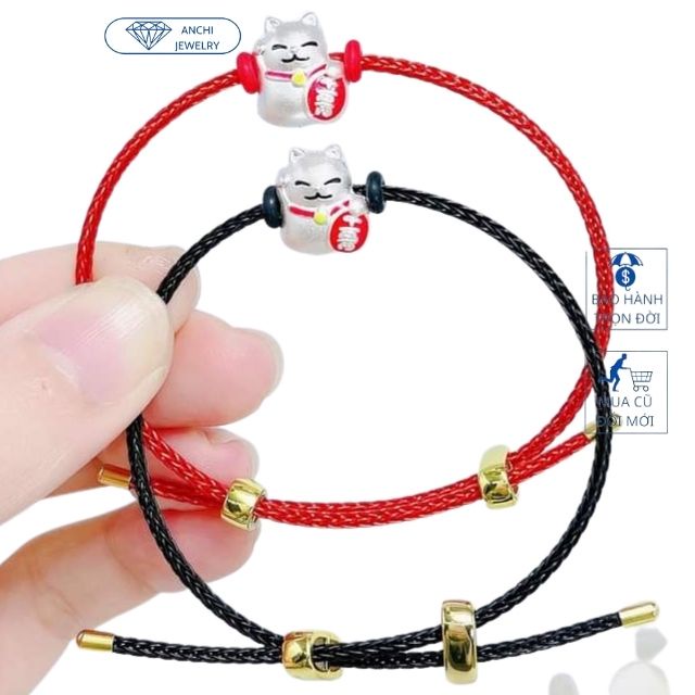 Vòng tay charm mèo thần tài chất liệu bạc ta, Anchi jewelry